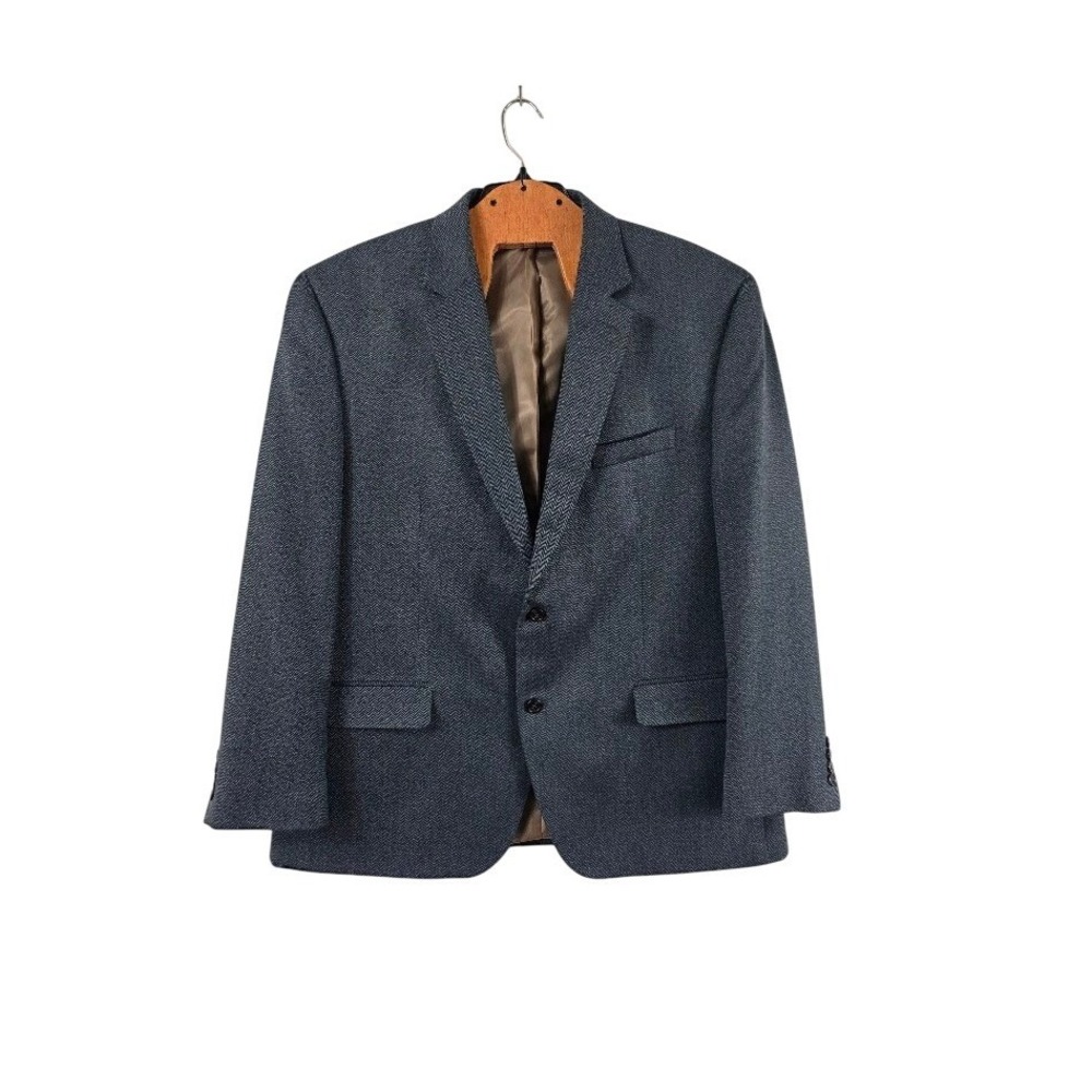 IZOD Sport Coat Mens 48R Blue Herringbone Two Button Blazer Jacket Professional